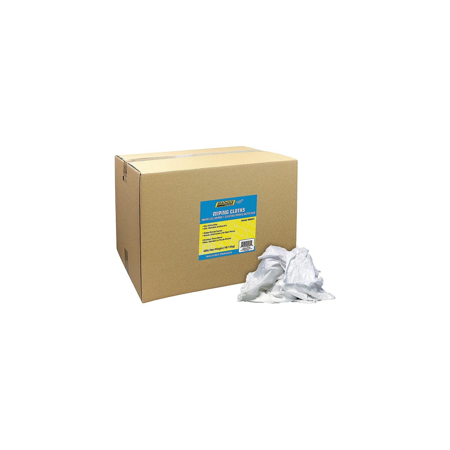 Seachoice 90031 New White Knits Wiping Cloths, 40-lb. Box