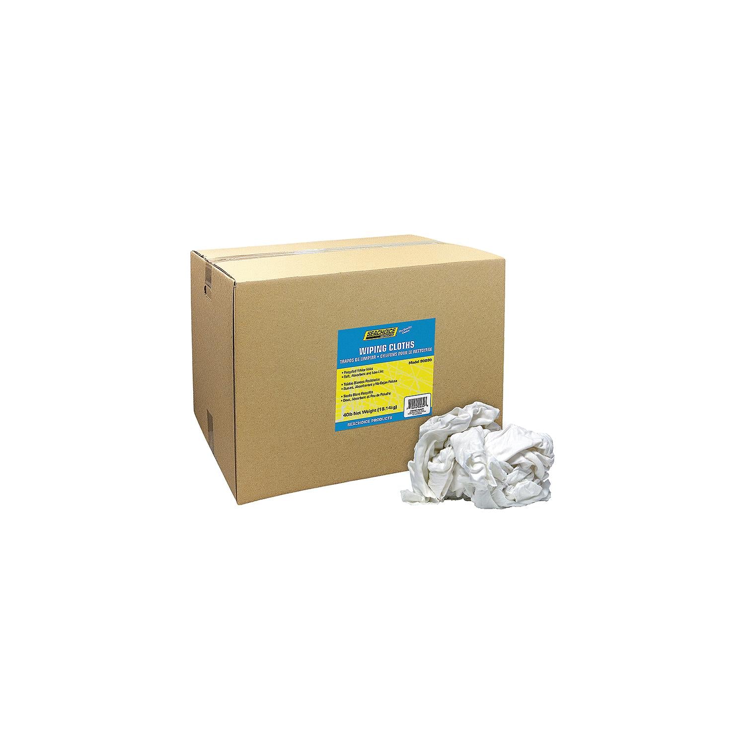 Seachoice 90030 Recycled White Knits Wiping Cloths, 40-lb. Box