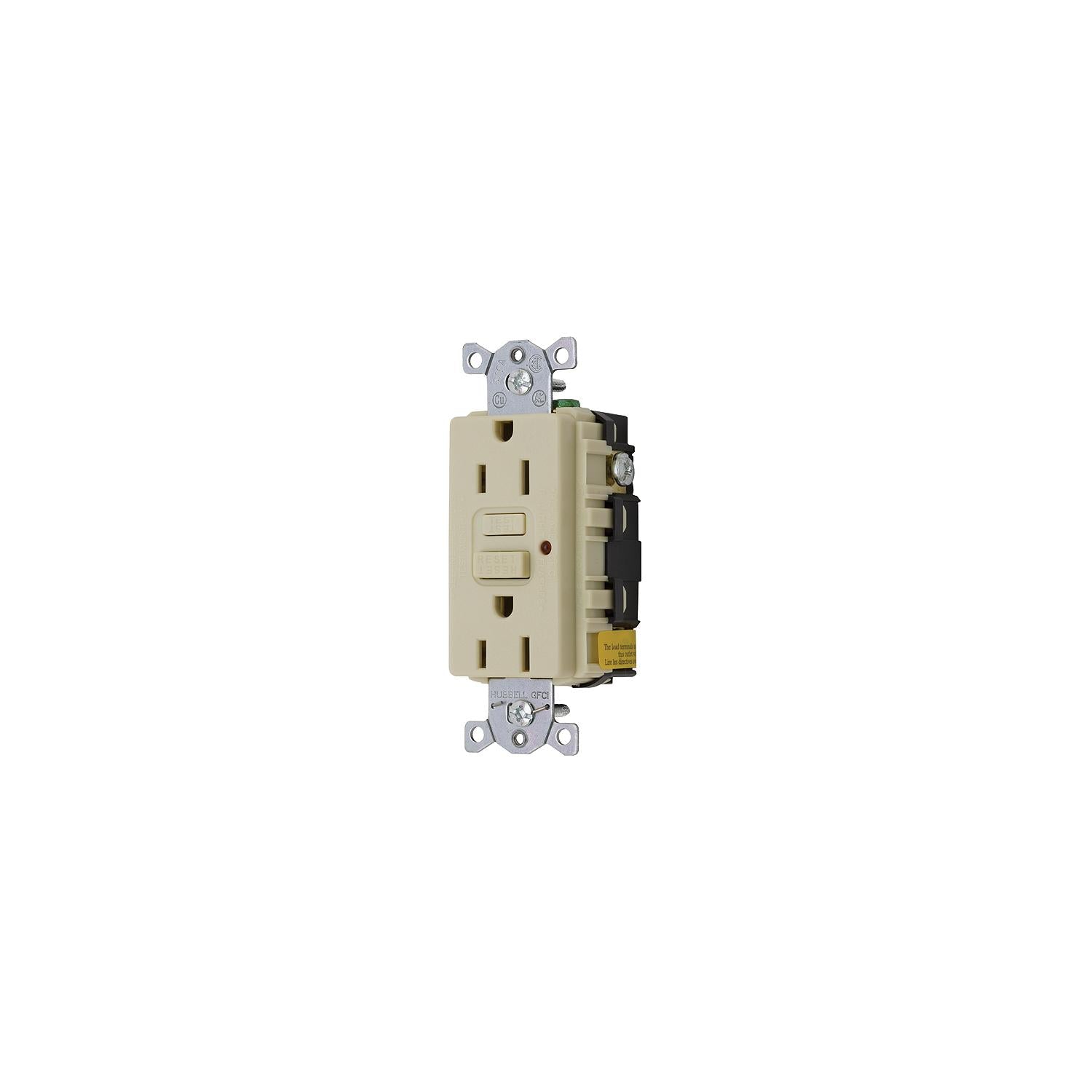 GFCI Duplex Receptacle w/Cover Plate, Ivory