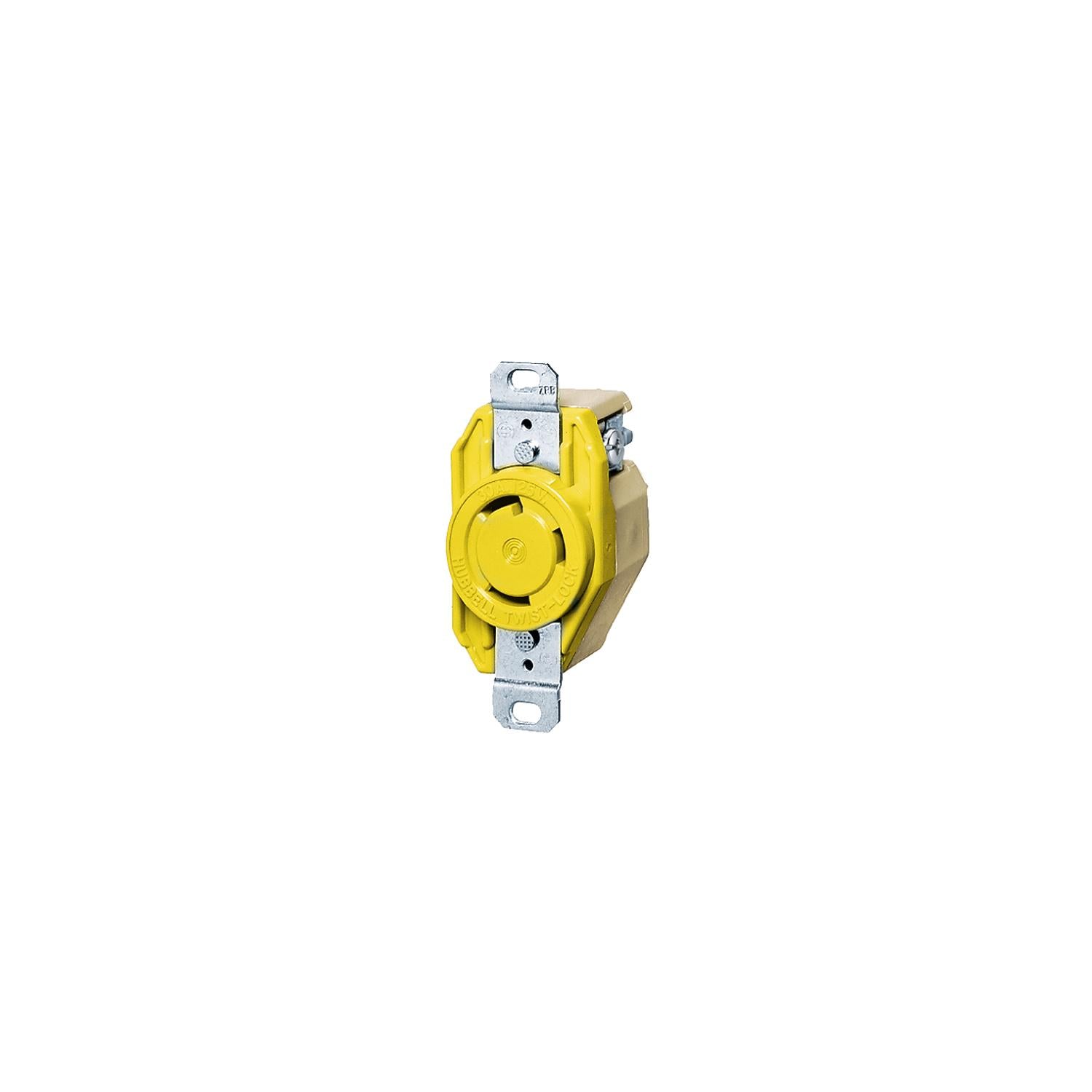 Hubbell HBL26CM10 Yellow 30A 125V Twist Lock Heat Resistant Rynite Body Single Receptacle