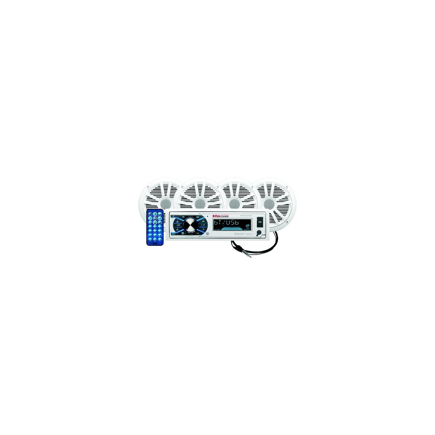 Boss Audio MCK632WB64 Single-DIN AM/FM Receiver w/ 2 Pair 6.5" Marine Speakers & Antenna, White