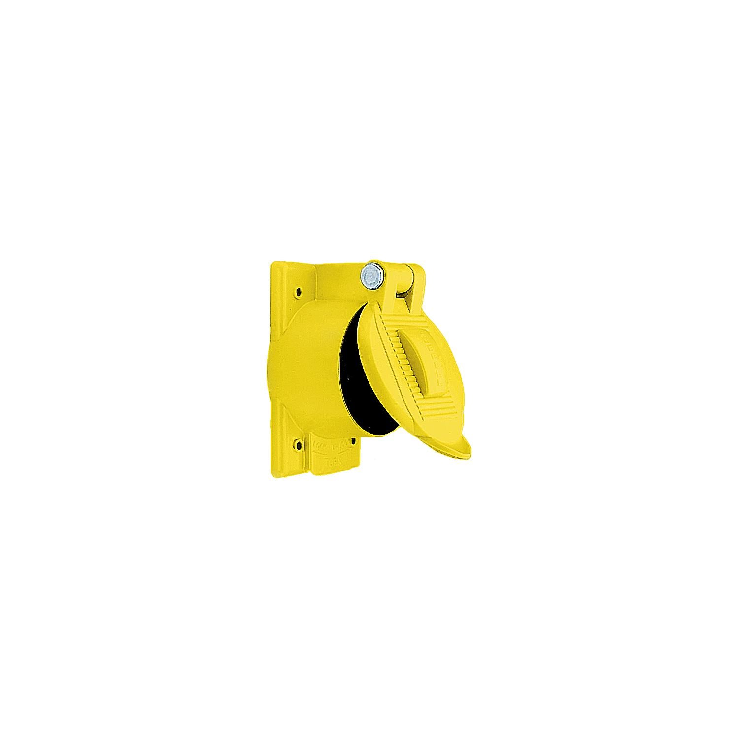 Hubbell HBL77CM74WO Yellow Valox® Carbonate Lift Cover Plate for Weatherproofing 50A Receptacles