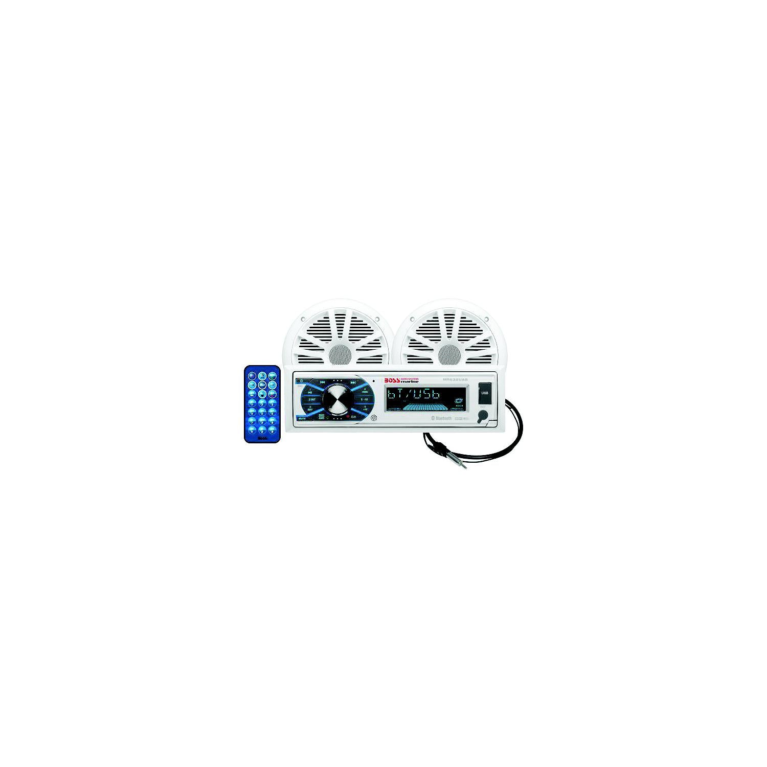 Boss Audio MCK632WB6 Single-Din AM/FM Receiver w/ 6.5" Marine Speakers/ Antenna, White