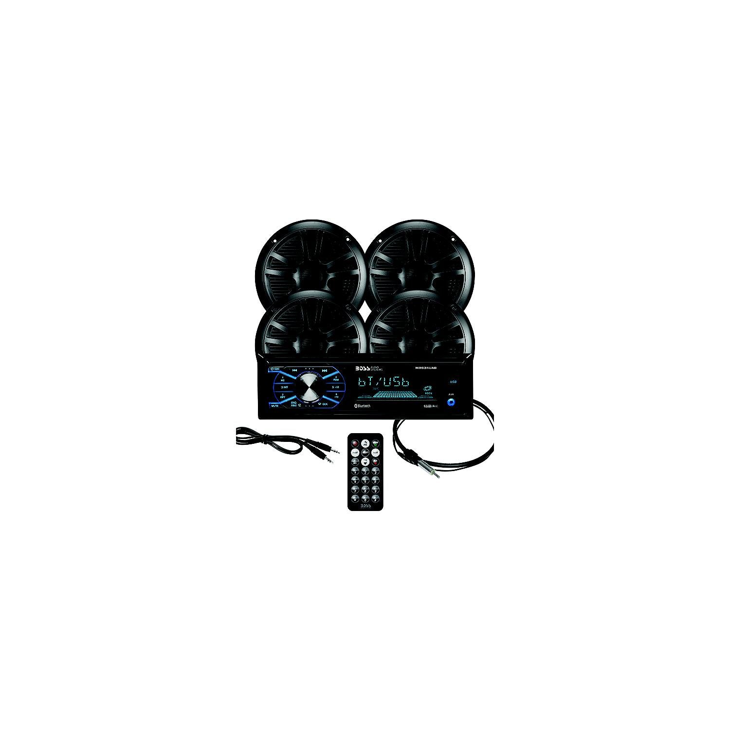 Boss Audio MCBK634B64 Bluetooth Weatherproof Marine Receiver Package w/ 2 pairs of 6.5" Speakers, Black