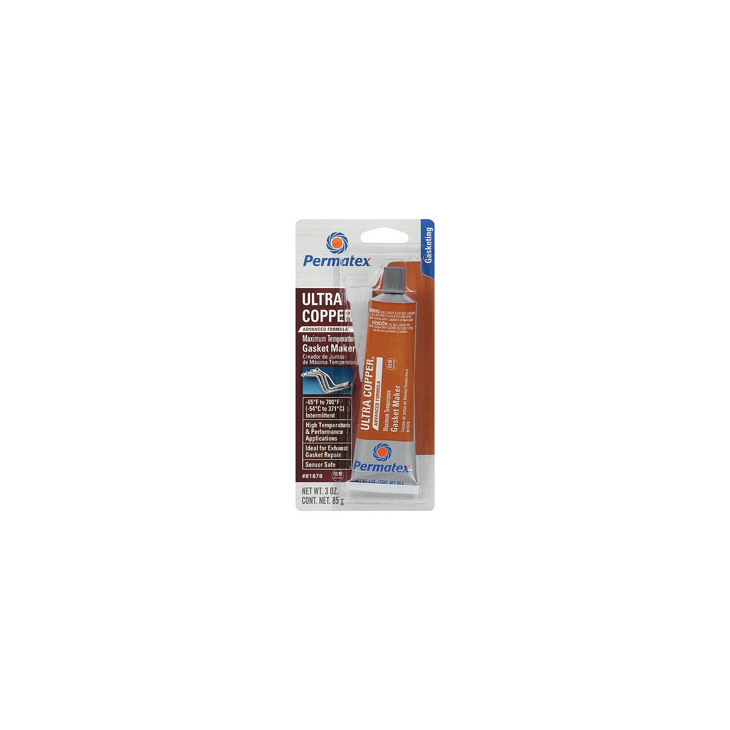 Permatex 81878 Ultra Copper® Hi-Temp RTV Silicone Gasket Maker, 3 oz.