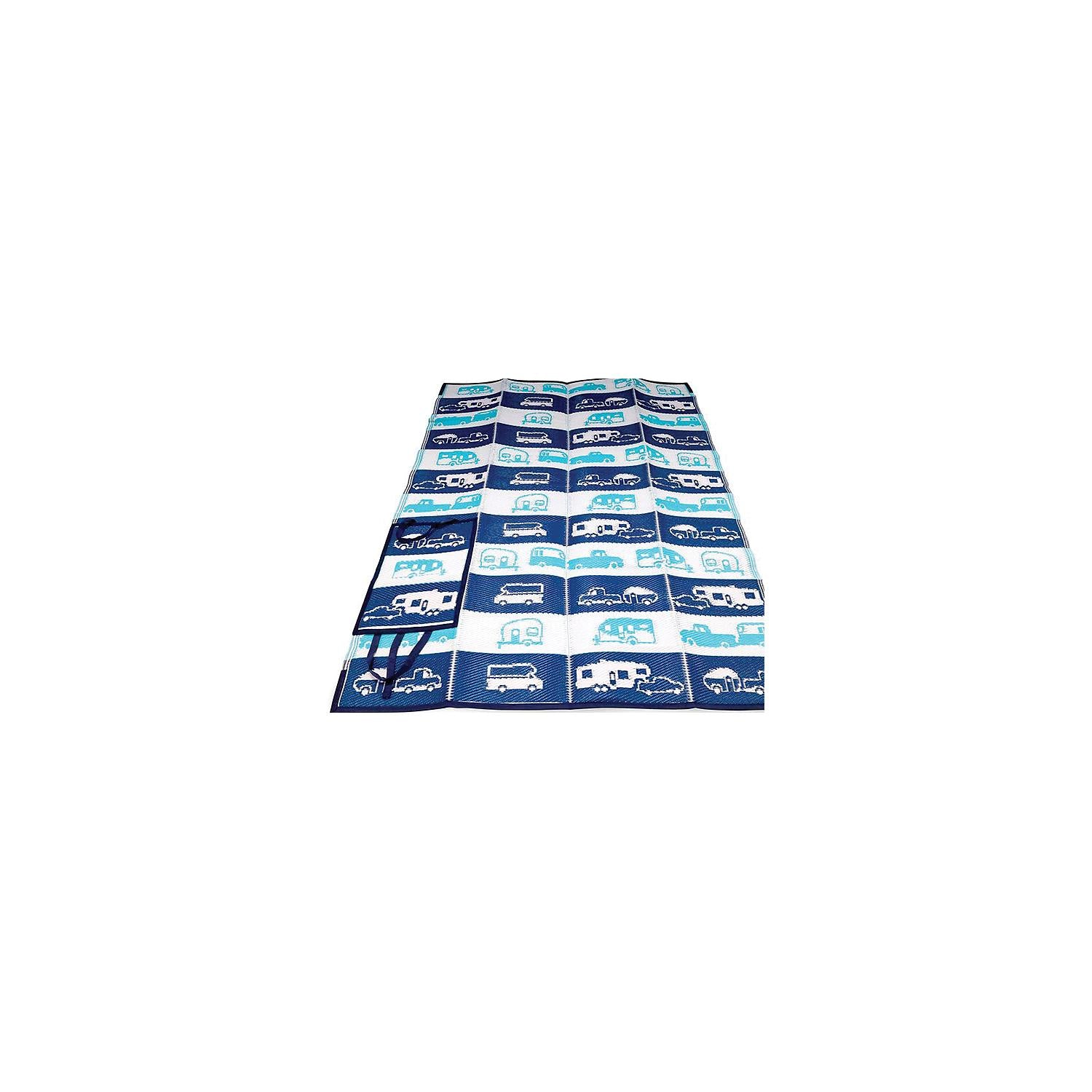 Camco 53266 Handy Mat Folds Out to 60" x 78", Blue/White RV Pattern