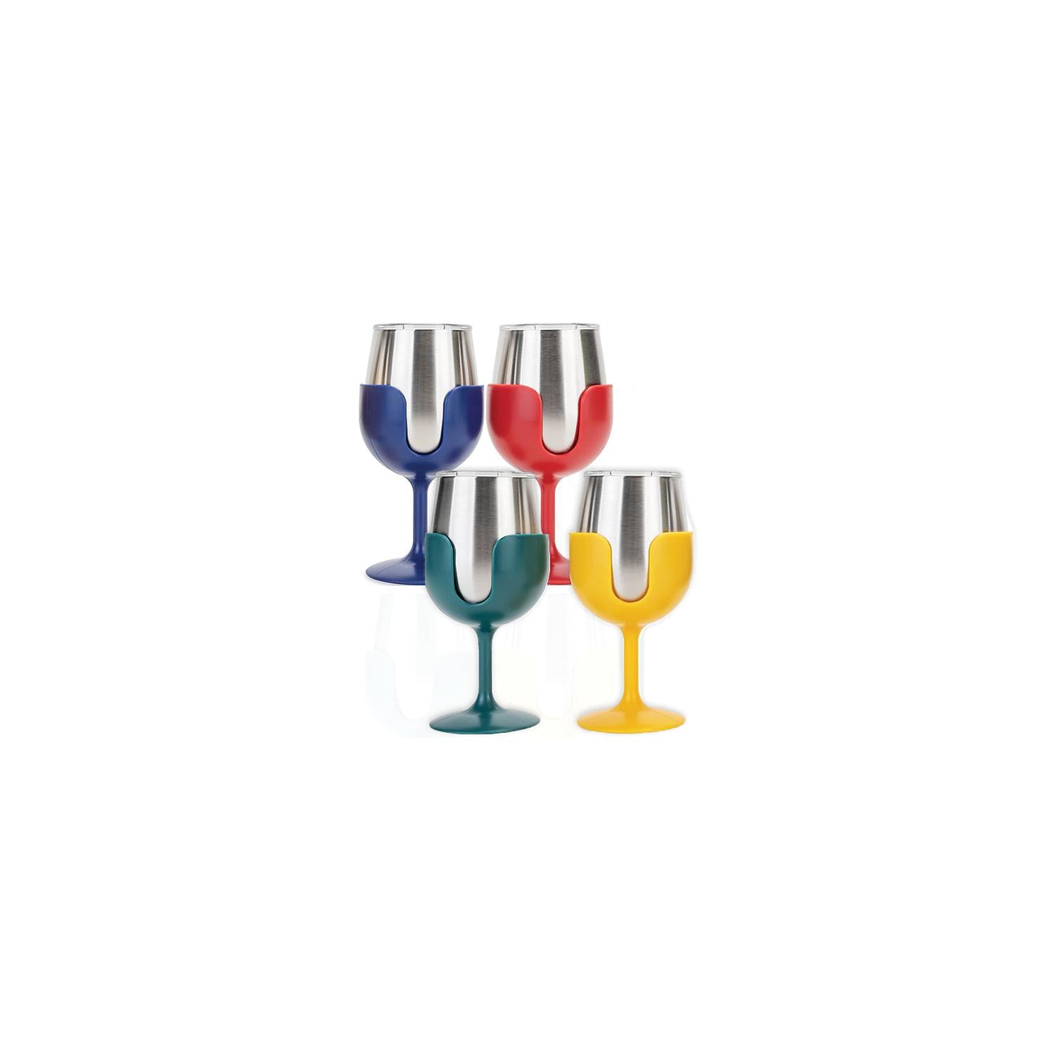 Camco 53465 Wine Tumblers, 8 oz., Navy, Red, Dark Green, Yellow , 4/pk