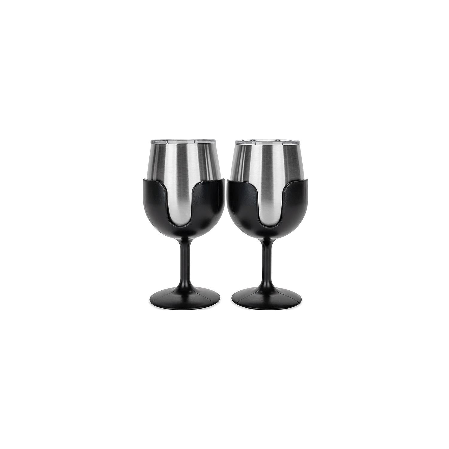 Camco 53485 Wine Tumblers, 8 oz., Black, 1 pr.