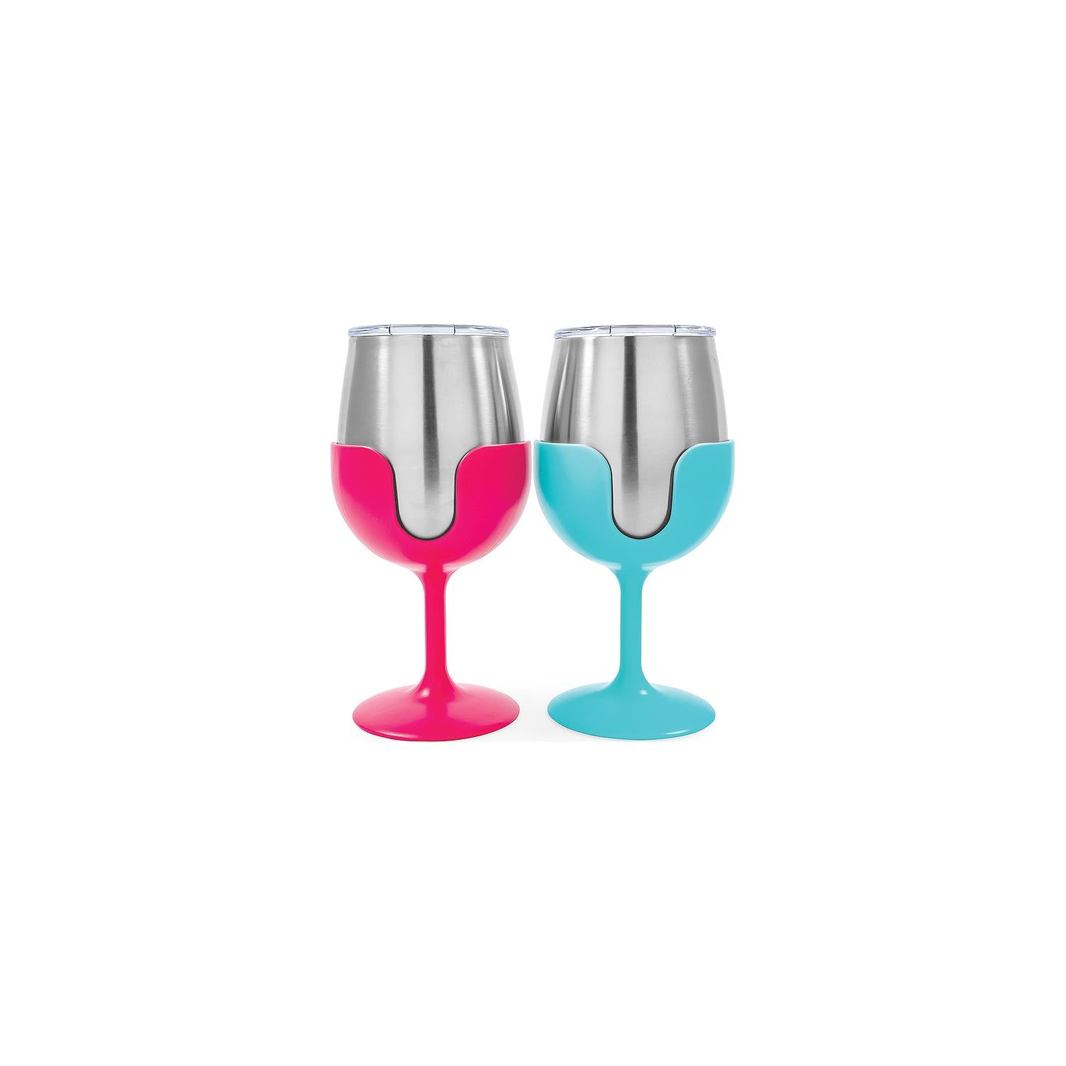 Camco 51915 Wine Tumblers, 8 oz., Pink & Blue, 1 pr.