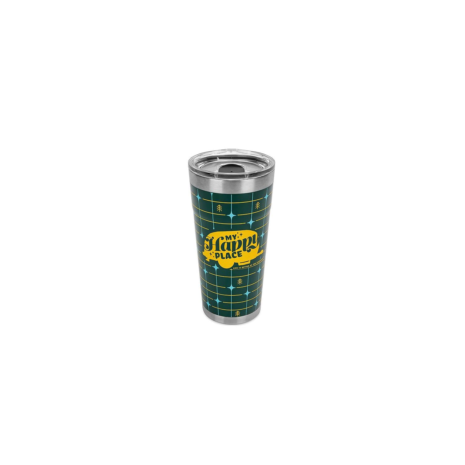 Camco 53325 My Happy Place Tumbler, 20 oz., Green Grid