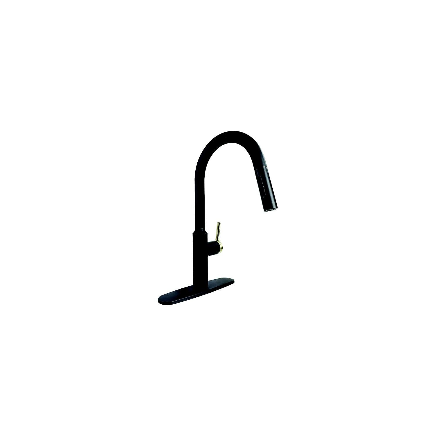 800-PF231780 8" Premium Slimline Single Handle Pull Down Kitchen Faucet, Matte Black w/Gold Handle