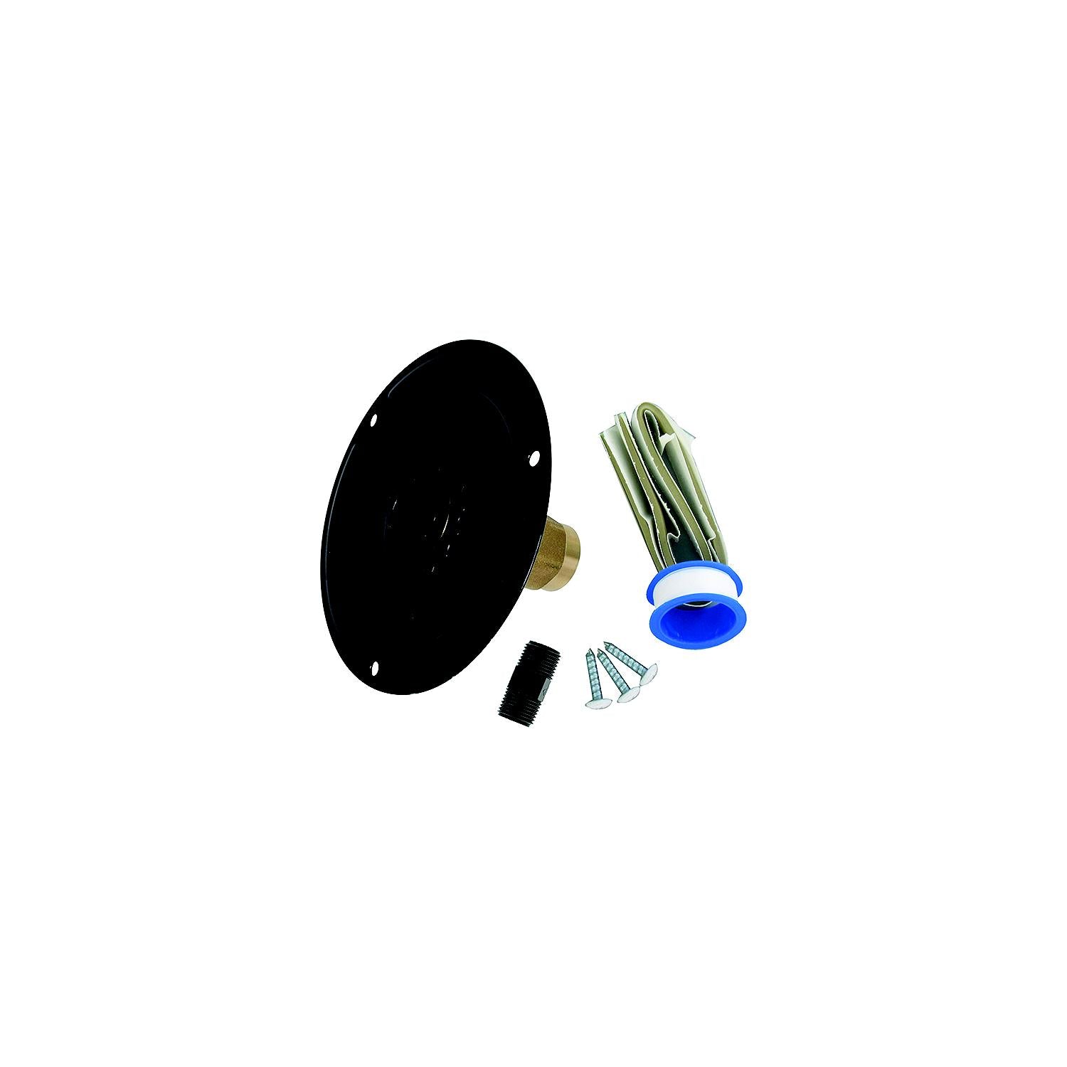 Valterra Brass Check Valve 1/2" FPT Recessed RV Water Inlet & Includes Tape, Male Nipple & Hardware, Black, Carded