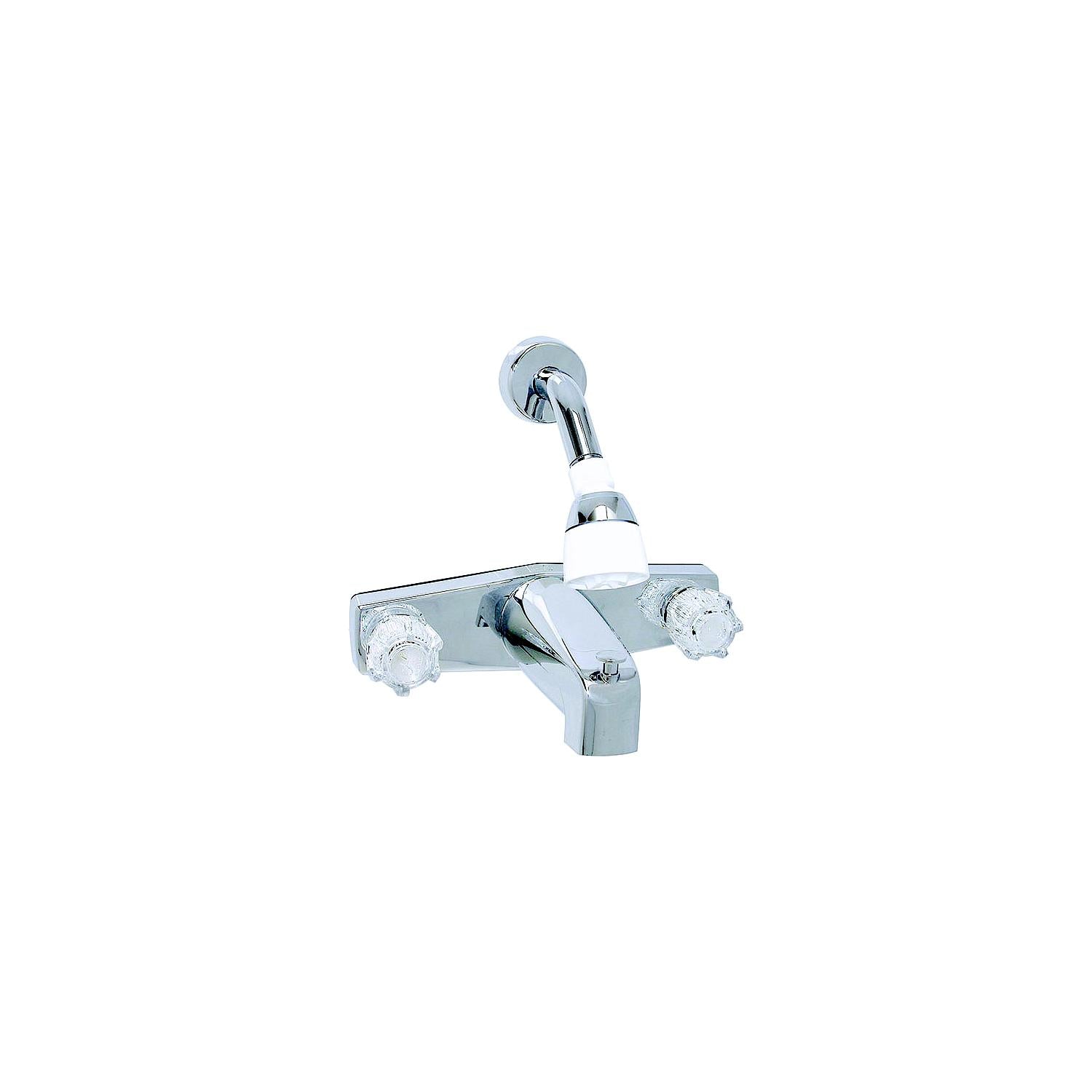 Valterra Phoenix PF214348 2-Handle RV Tub & Shower Diverter Faucet with Clear Acrylic Knobs & Shower Head Kit, Chrome