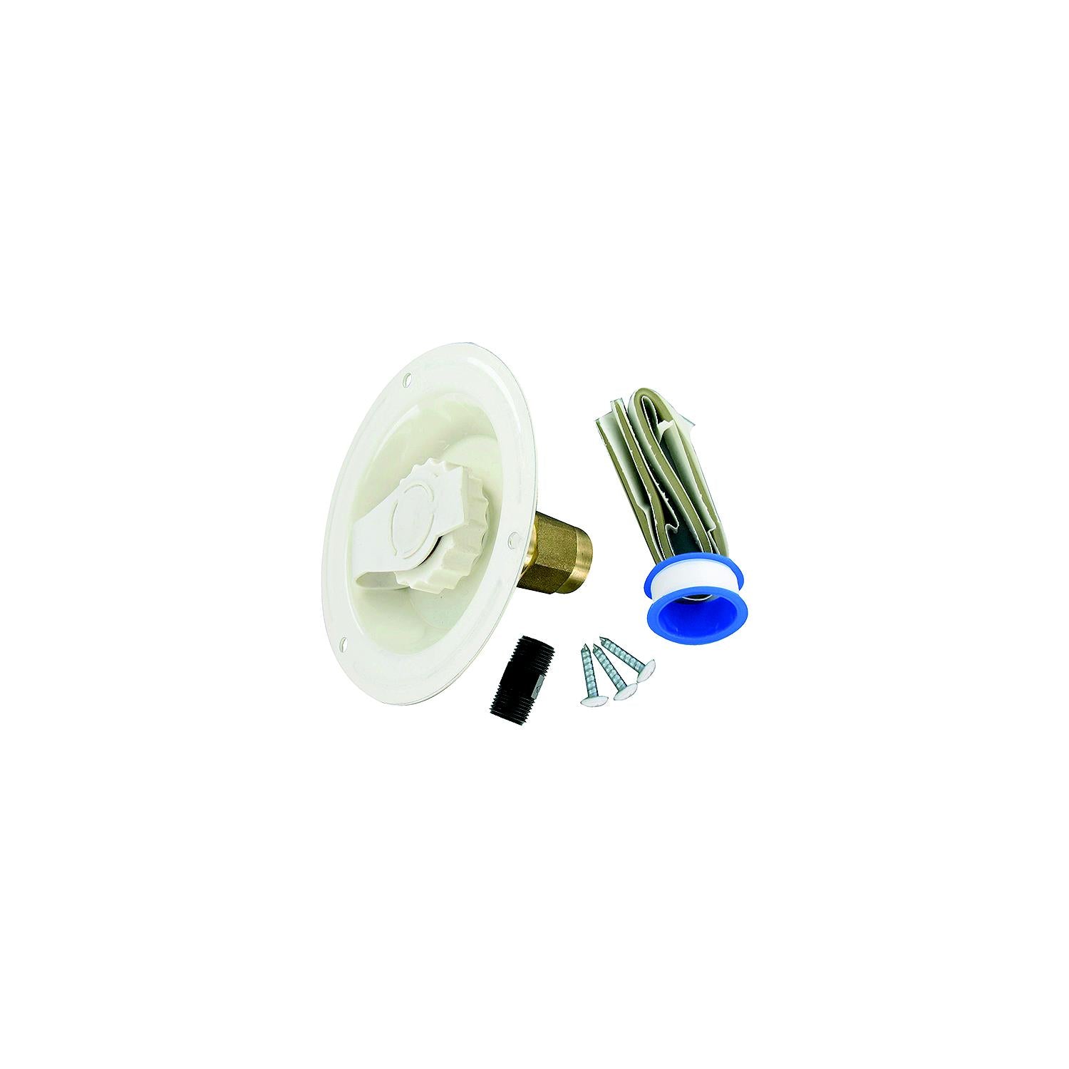 Valterra Brass Check Valve 1/2" FPT Recessed RV Water Inlet & Includes Tape, Male Nipple & Hardware, Colonial White, Carded