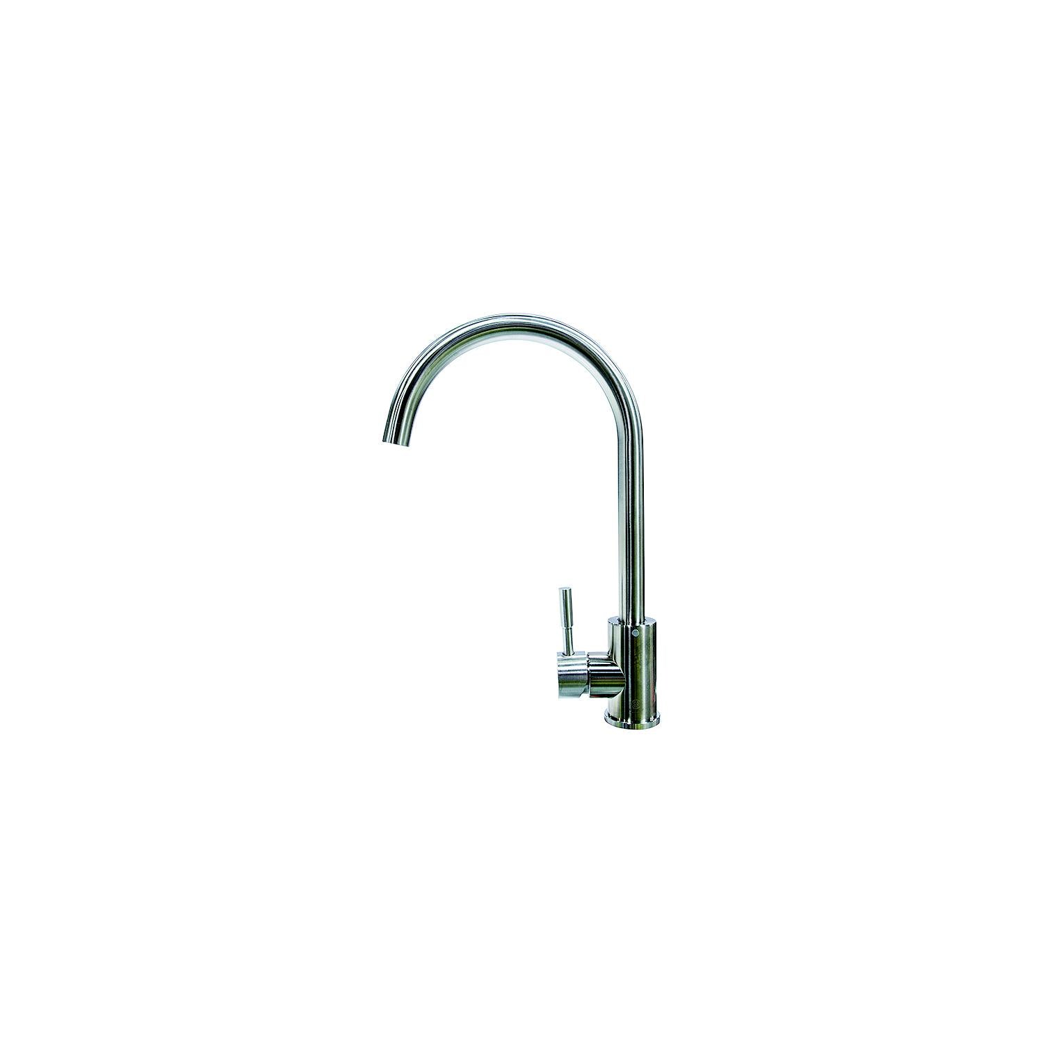 Flow-Max 719324 Gooseneck Single Hole Faucet, Curved, Stainless Steel