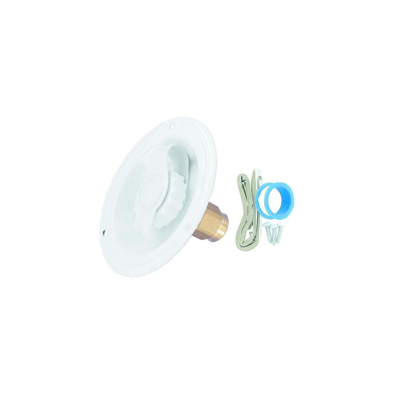 Valterra Brass Check Valve 1/2" FPT Recessed RV Water Inlet & Includes Tape, Male Nipple & Hardware, White, Carded