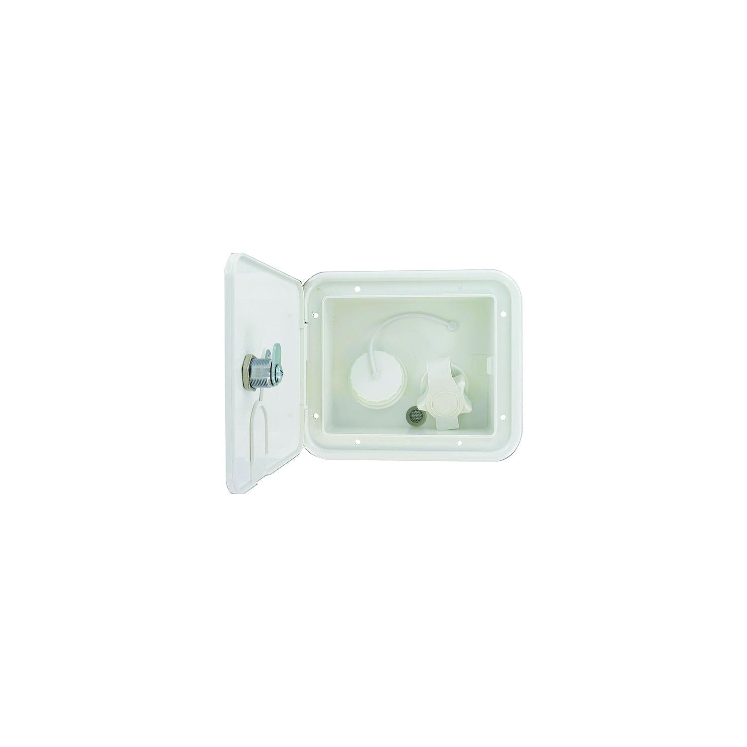 Valterra Gravity Plastic City 1/2" Air Vent RV Water Inlet & Lockable Hatch & Includes Hardware & Installation Tape, White