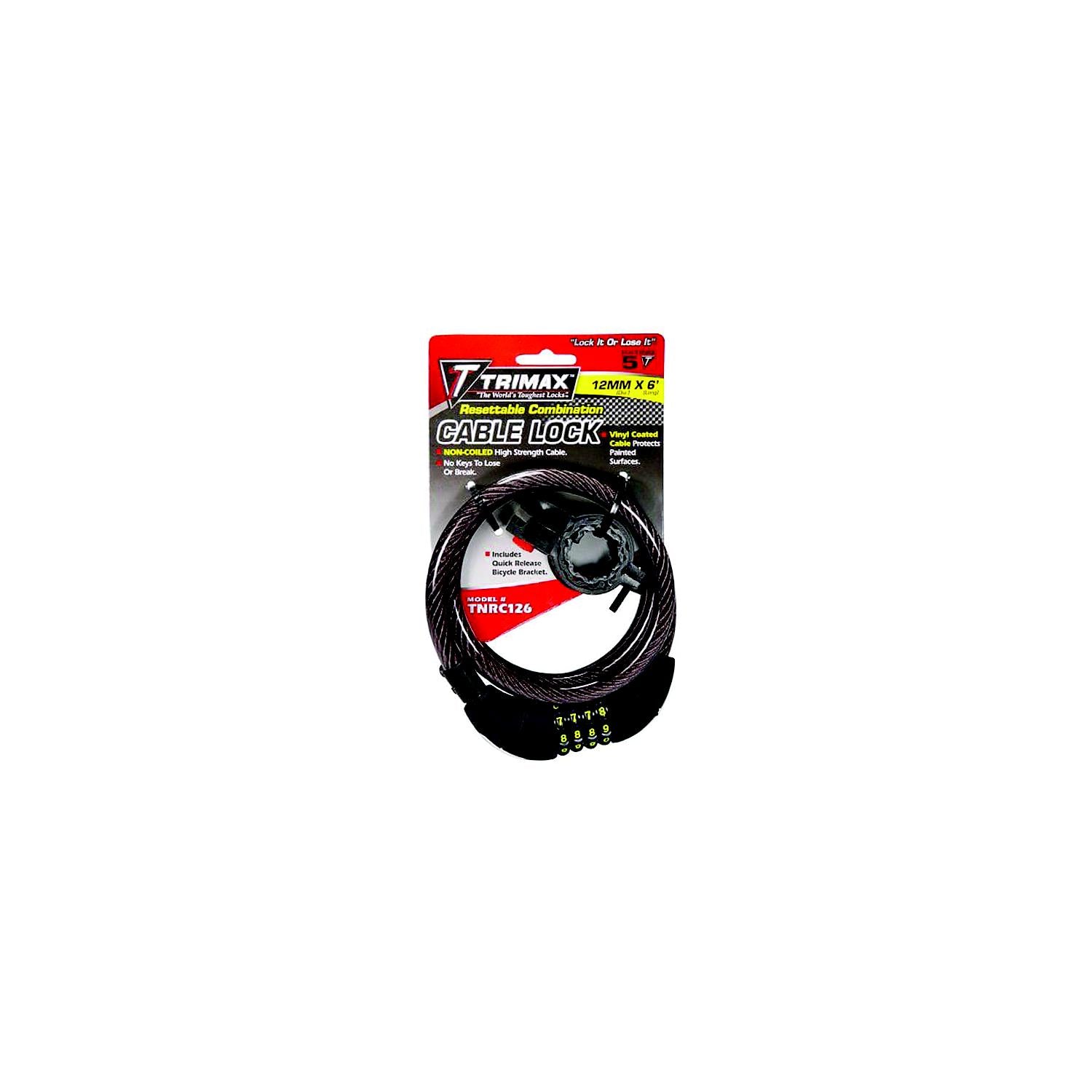 Trimax TNRC126 Trimaflex Non-Coiled Resettable Combination Cable Lock, 6' x 12mm