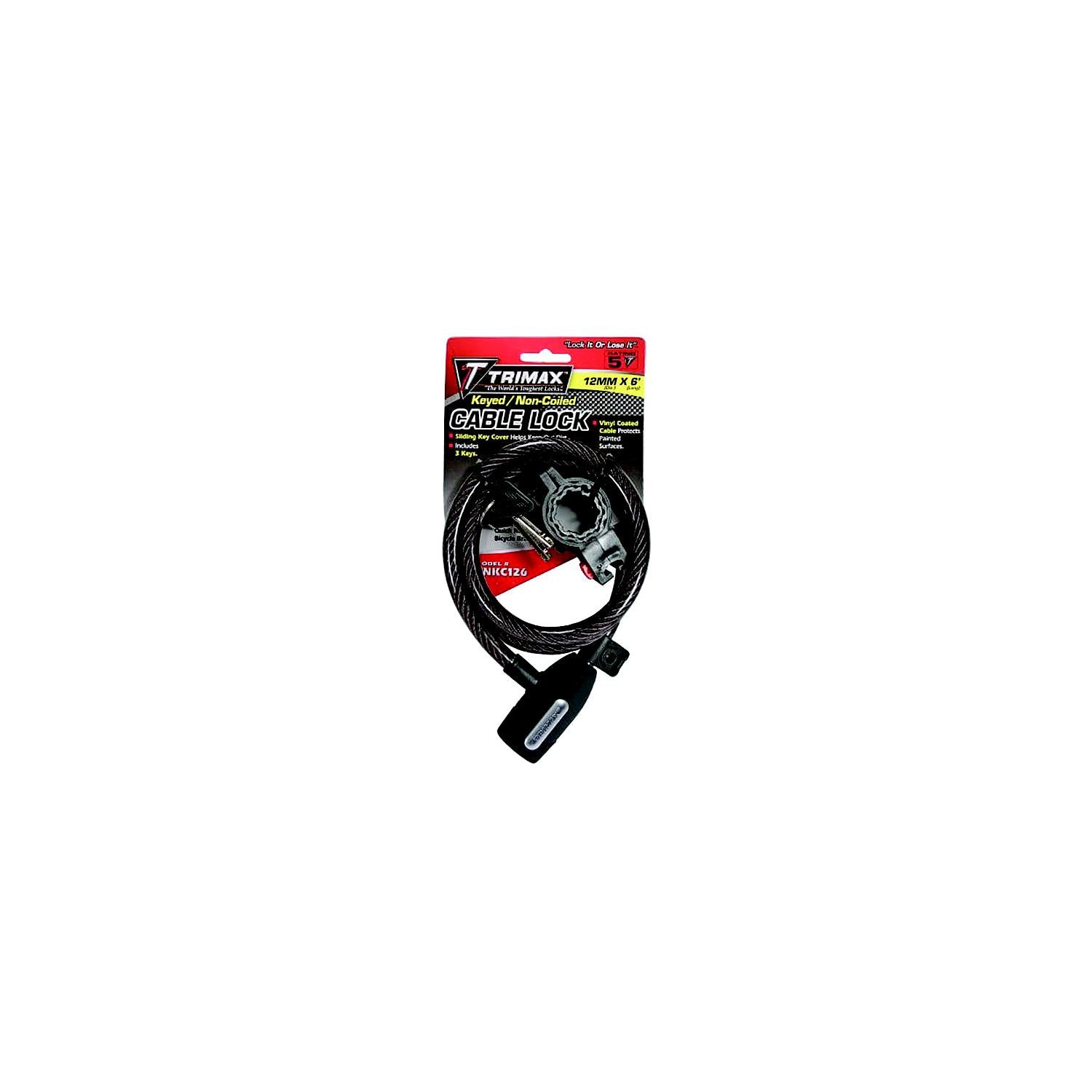 Trimax TNKC126 Trimaflex Non-Coiled Keyed Cable Lock, 6' x 12mm