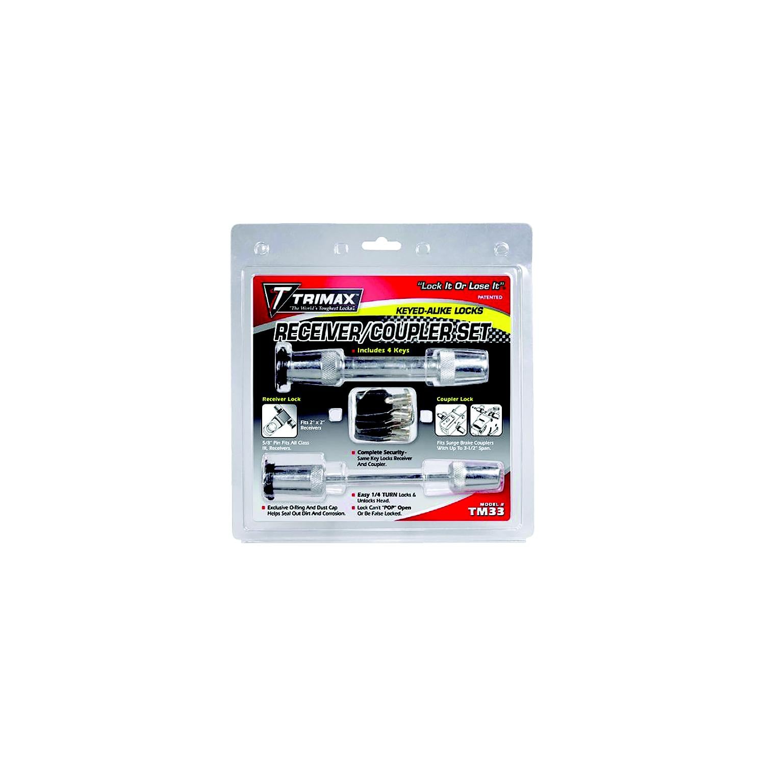 Trimax TM33 Chrome T3 5/8" Receiver Lock & TC3 3 1/2" Span Coupler Lock