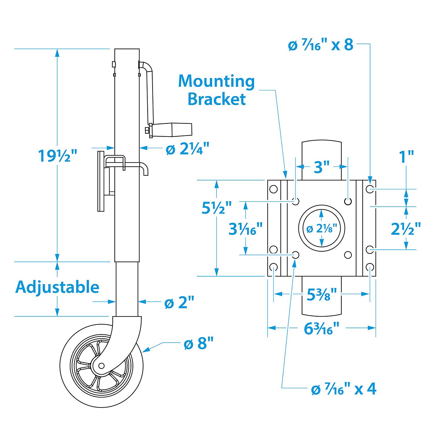 Seachoice 52031 Foldup Boat Trailer Jack, 8" Wheel, 1,500 lbs. Max Load