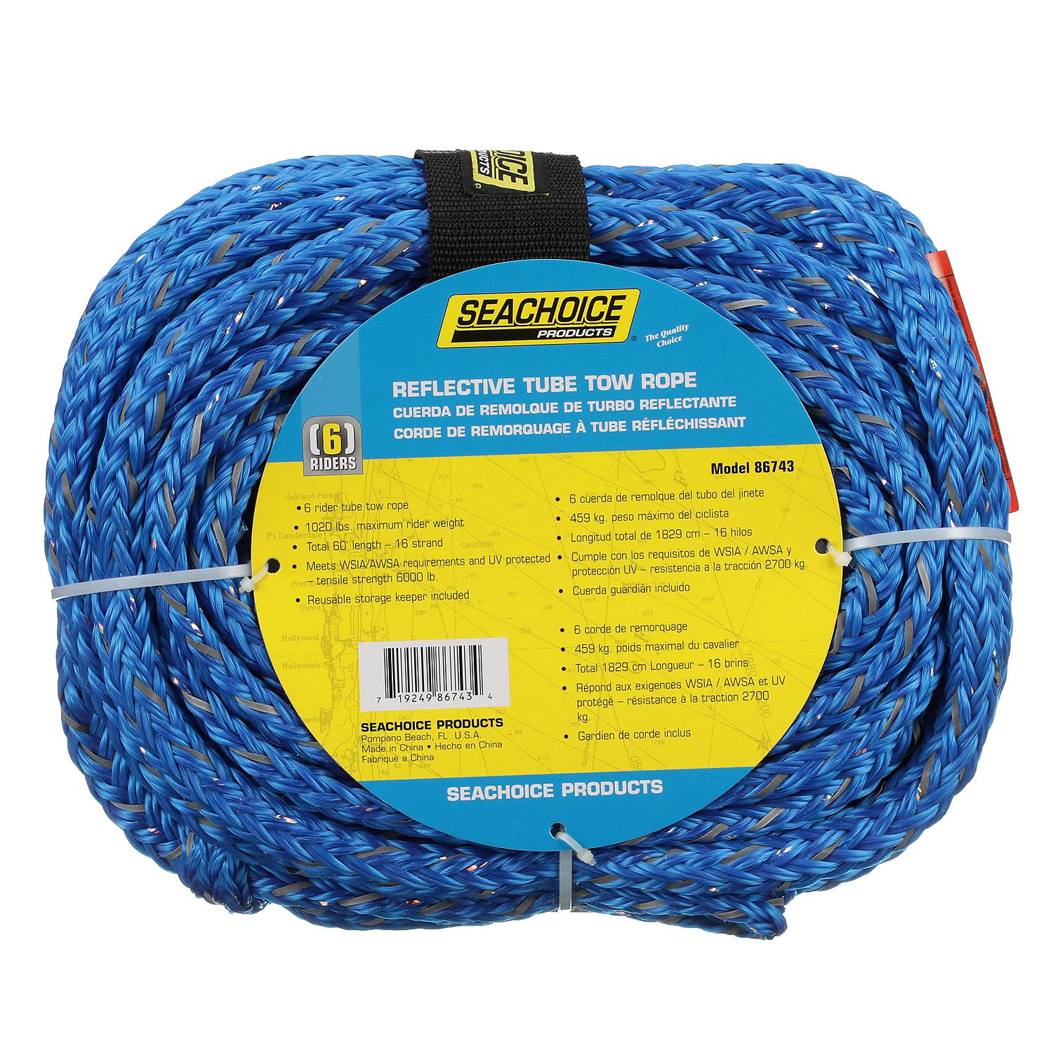 Seachoice 86743 Tube Tow Reflective Rope, 60', Tows Up to 6 Riders