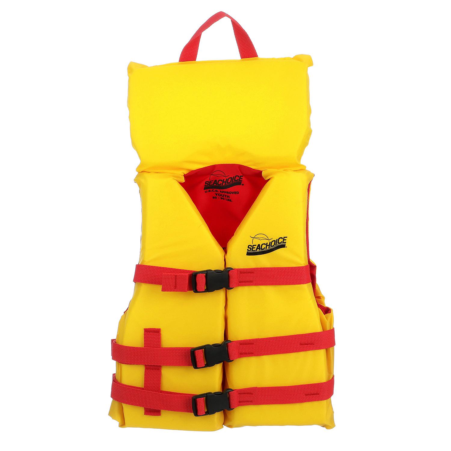 Seachoice 86120 Type ll  Childrens Vest 
Youth, Red/Yellow Life Vest With Pop-Up Pillow