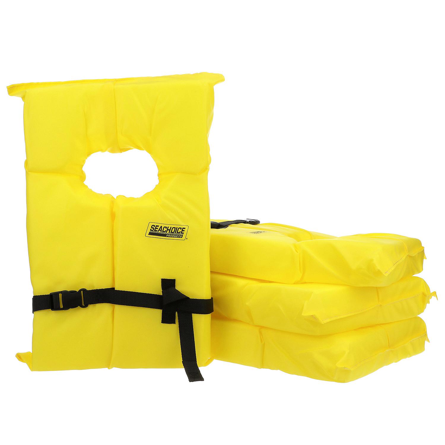 Seachoice 86010 Adult Universal Type II USCGA Life Vests w/Bag, Yellow, 4-Pack